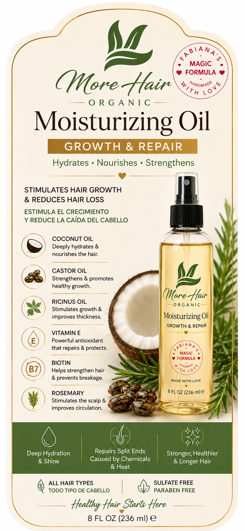 More Hair Organic Shampoo, Conditioner, and Moisturizing Spray Combo